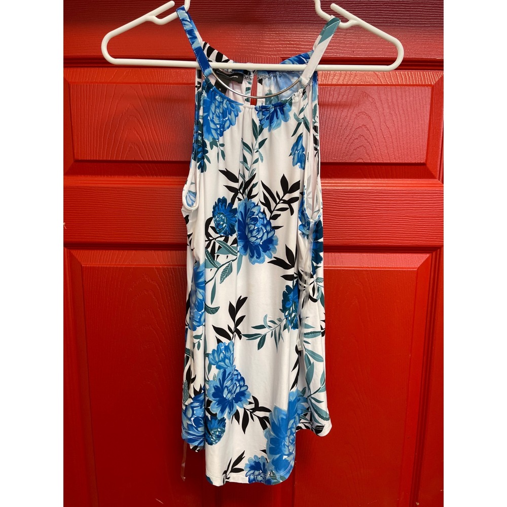 INC International Concepts Blue White Floral Halter Neck Top Blouse Medium